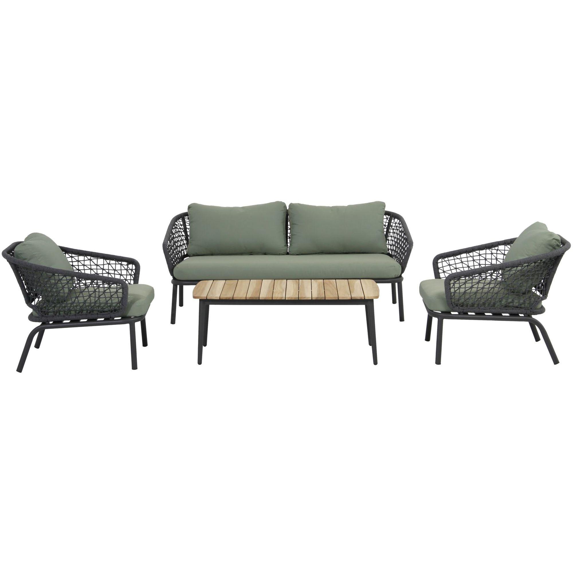 Gartenlounge Cannes Aluminium Seil grau grün (4-teilig)