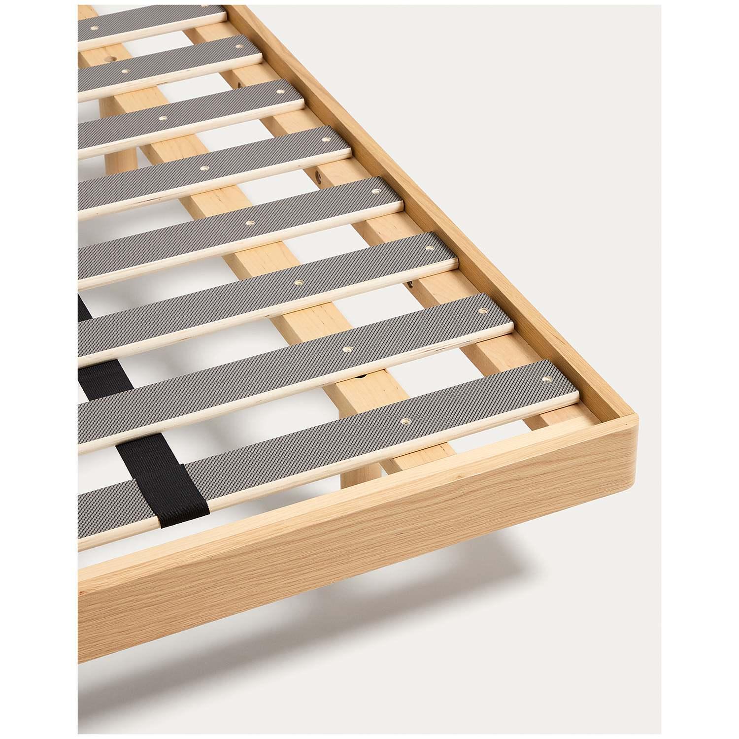 Bett Norlen aus Eichenfurnier mit naturfarbenem Finish und LED-Licht für Matratzen 160x200 FSC Mix Credit