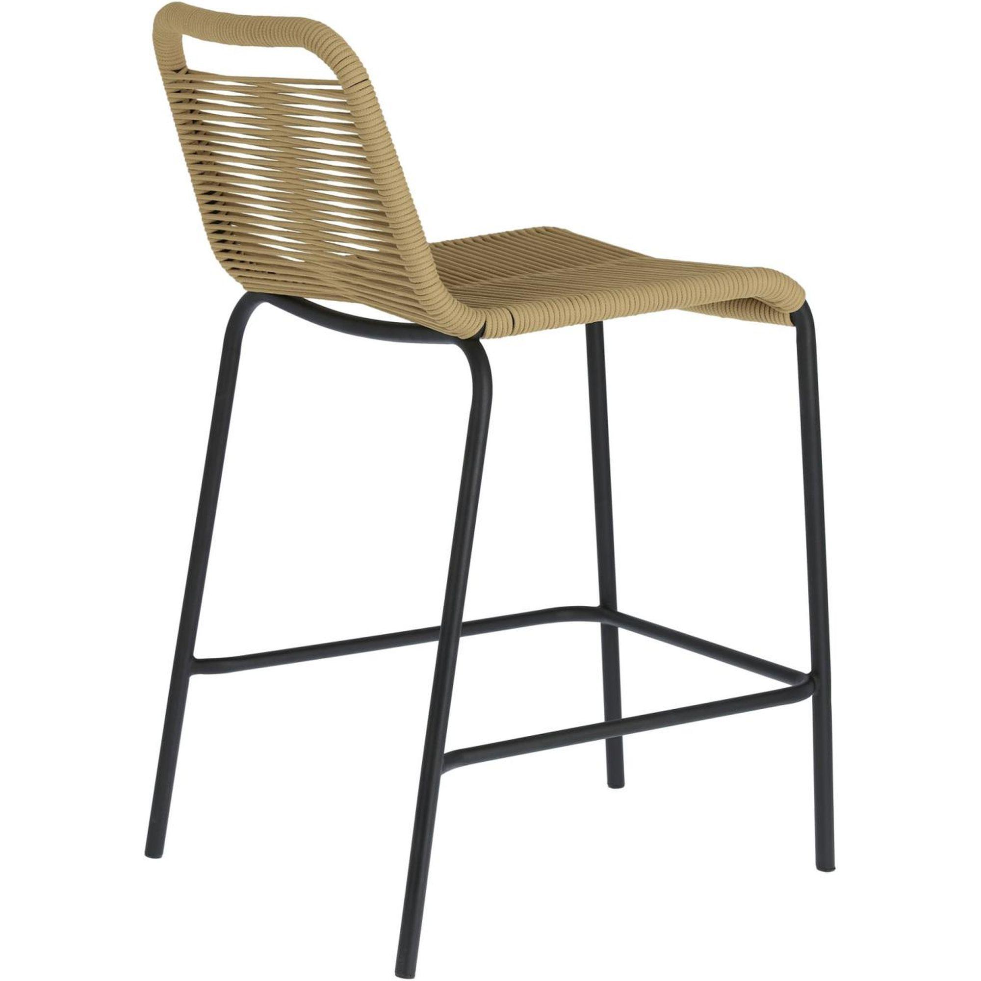 Barhocker Outdoor Garten Lambton aus braunem Seil und Stahl mit schwarzem Finish Höhe  62 cm