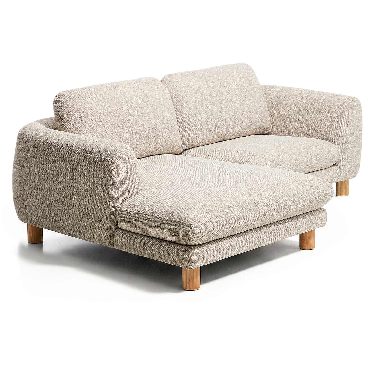 3-Sitzer Sofa Vera mit Chaiselongue links in Beige mit Beinen aus massivem Eschenholz mit natürlichem Finish 232x176 FSC Mix Credit