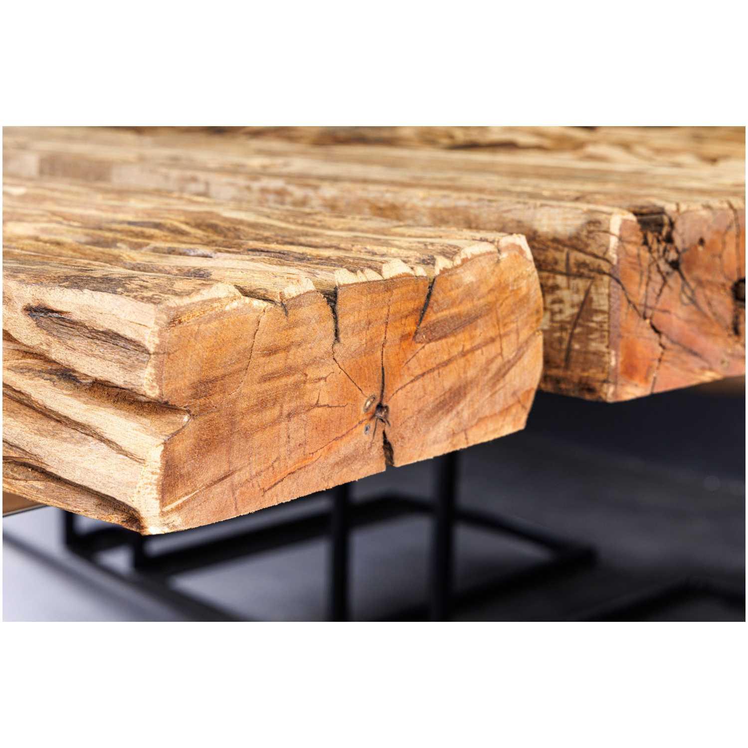 Esstisch Gestell Massivholz recyceltes Teakholz Gestell Metall schwarz (ohne Glasplatte)