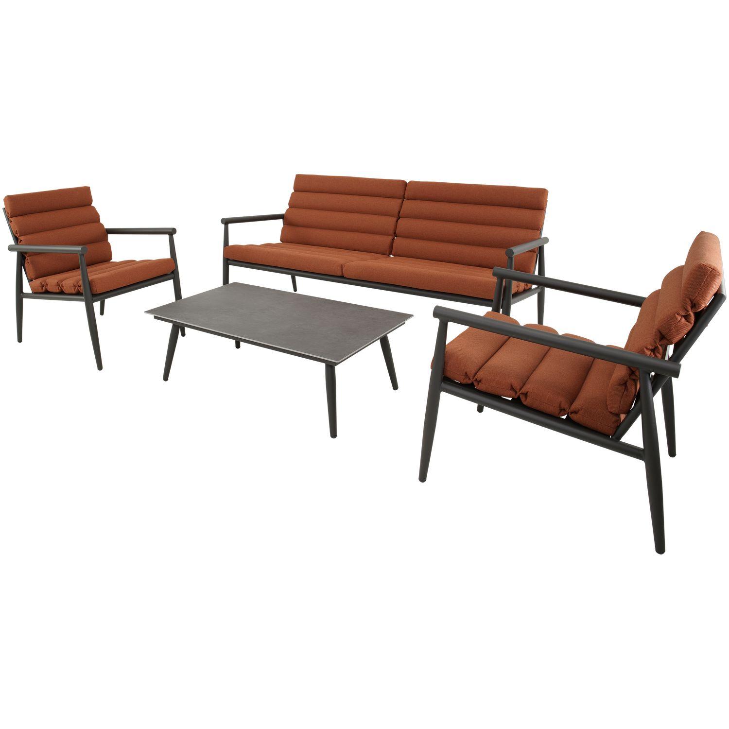Gartenlounge Charlie Aluminium anthrazit Stoff rot (4-teilig)