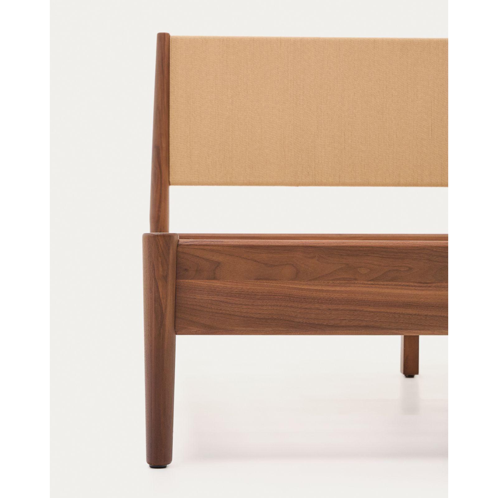 Holzbett mit Kopfteil Elan Furnier und massivem Walnussholz mit Seil - Grösse: 160x200