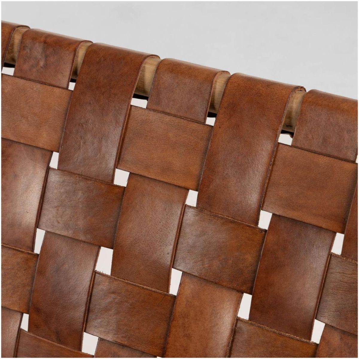 Holzsessel Calixta Teakholz Ledergeflecht braun