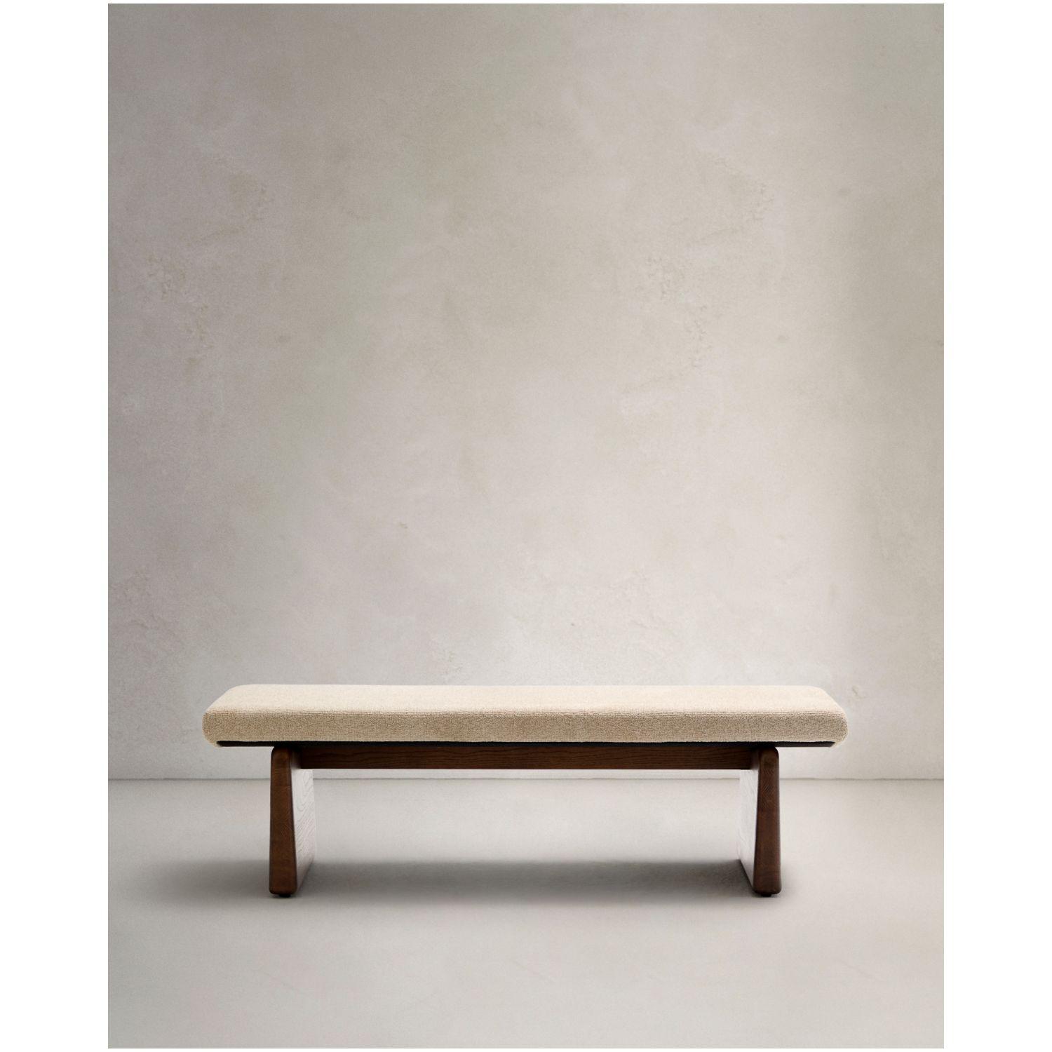 Polsterbank Topaz beiger Chenille und massives Eschenholz mit Walnuss-Finish 150cm FSC 100