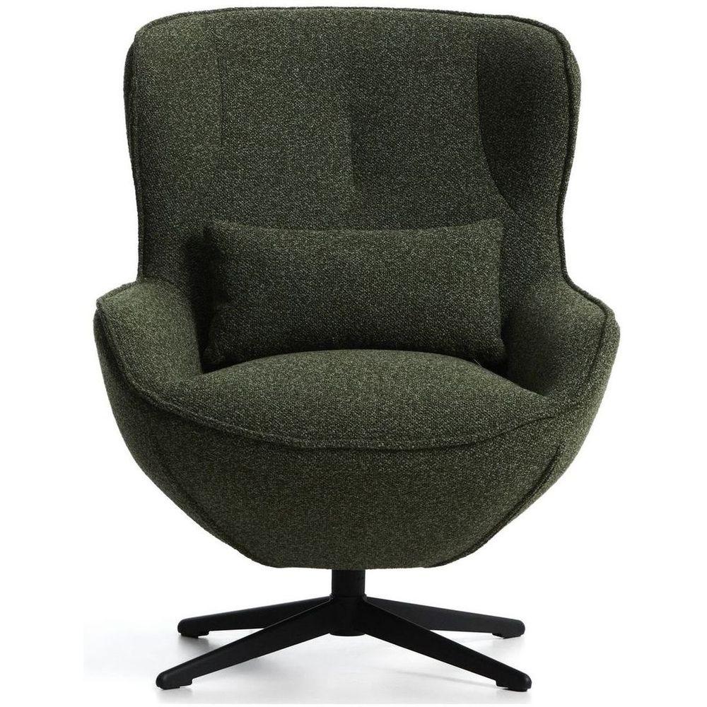 Drehsessel Sorile mit dunkelgrüner Chenille und schwarz lackiertem Stahl FSC 100%