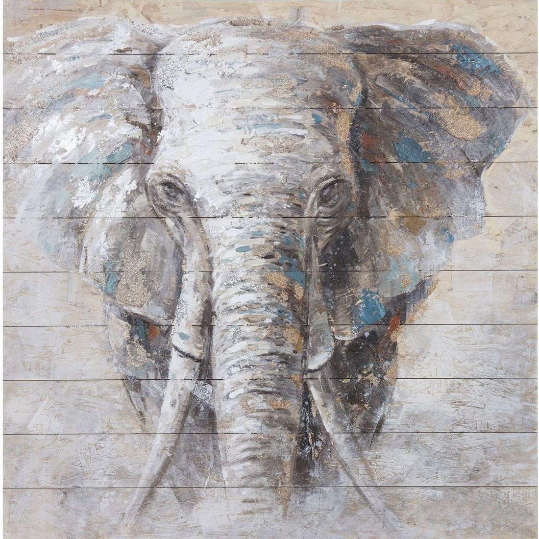 Vintage Holzbild Elefant 100x100 (handgemalt)
