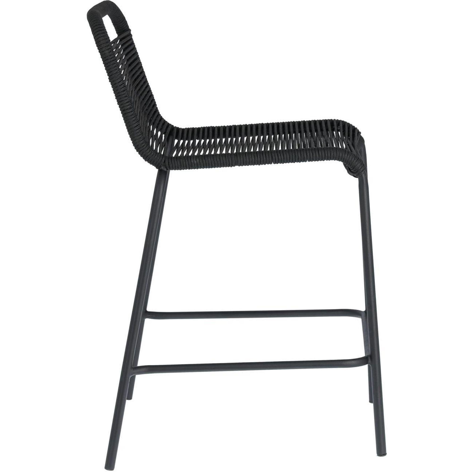 Barhocker Outdoor Garten Lambton aus schwarzem Seil und Stahl mit schwarzem Finish Höhe 62 cm