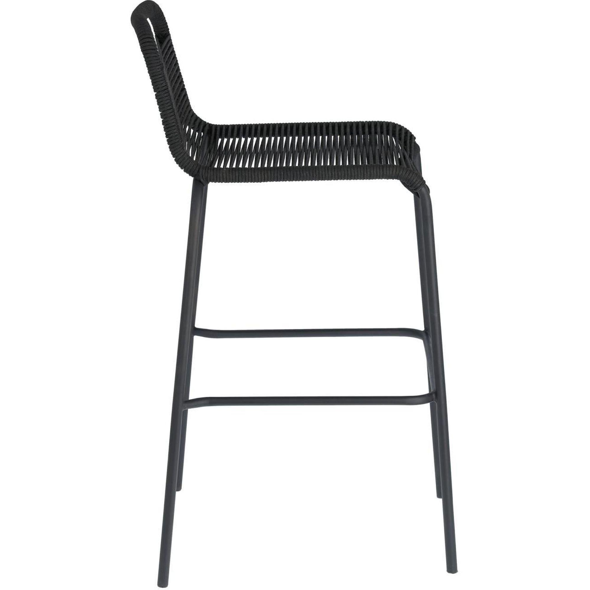 Barhocker Outdoor Garten Lambton aus schwarzem Seil und Stahl mit schwarzem Finish Höhe 74 cm