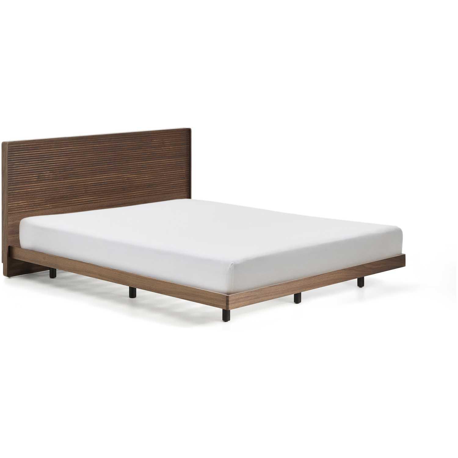 Bett Norlen Nussbaumfurnier mit dunklem Finish und LED-Licht für Matratzen 160x200 FSC Mix Credit