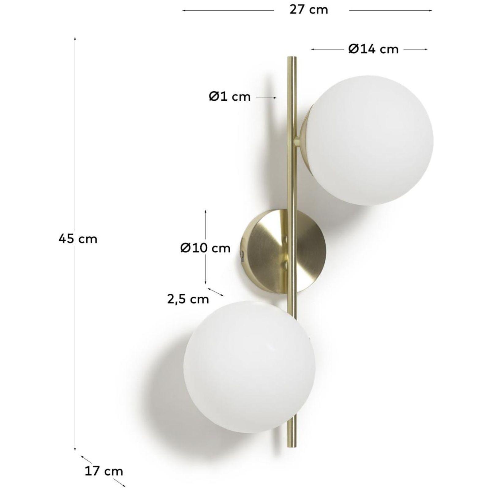 Mahala Wandlampe aus messingfarbenem Stahl mit 2 Milchglaskugeln