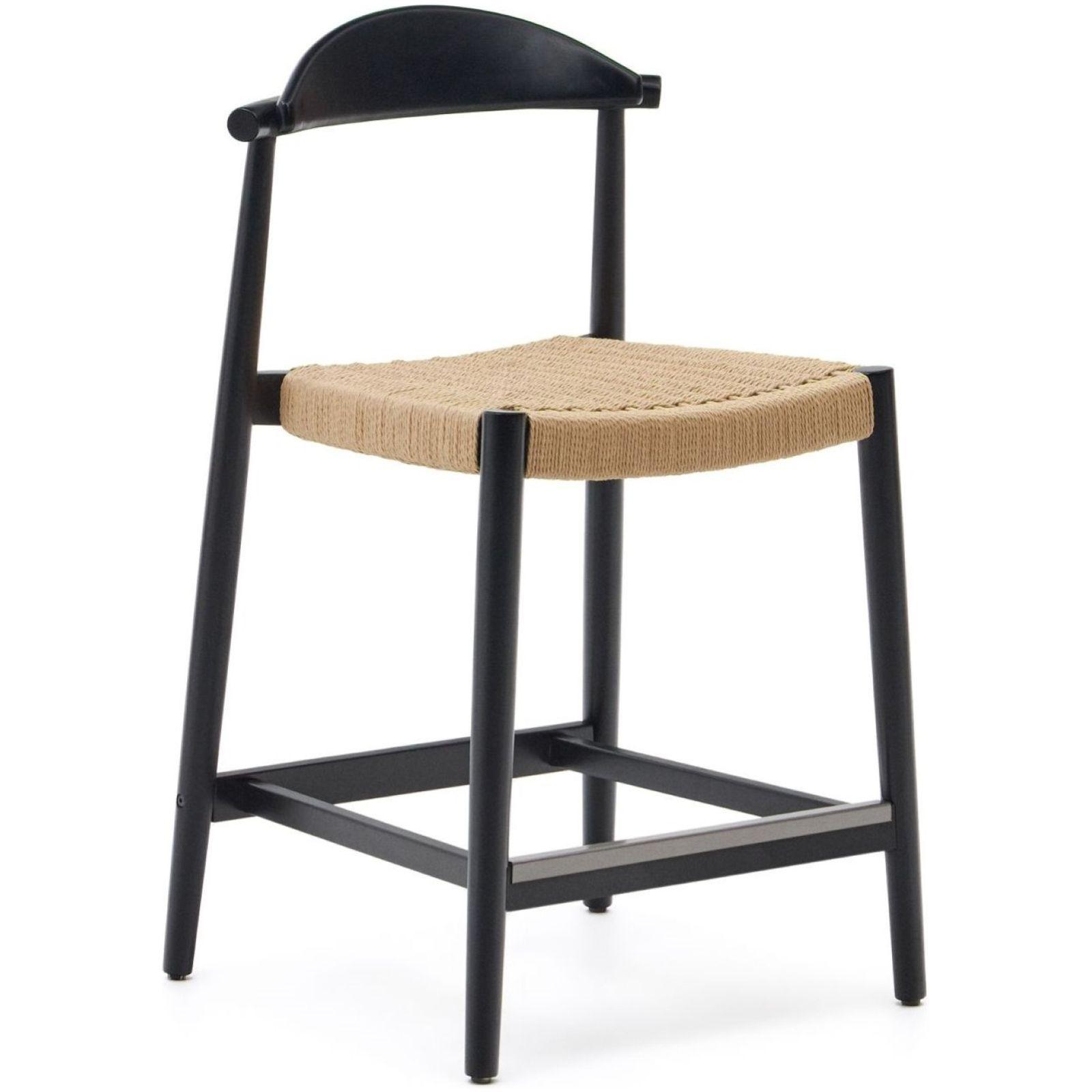 Barhocker aus Holz Nina Akazie schwarz Seil beige Sitzhöhe 62cm