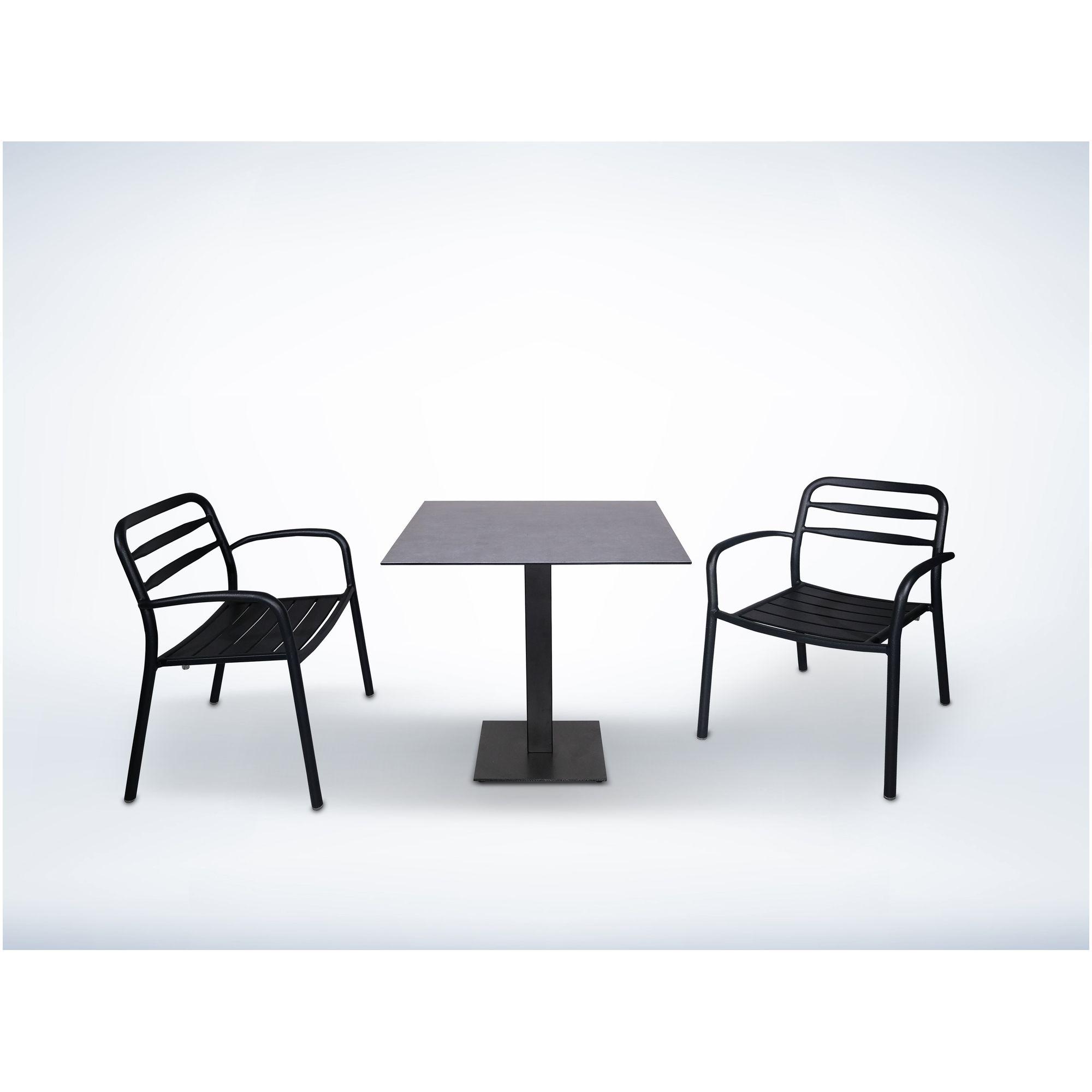 Gartentisch quadratisch Bistro 1 Metall schwarz matt Platte Keramikdekor 80x80