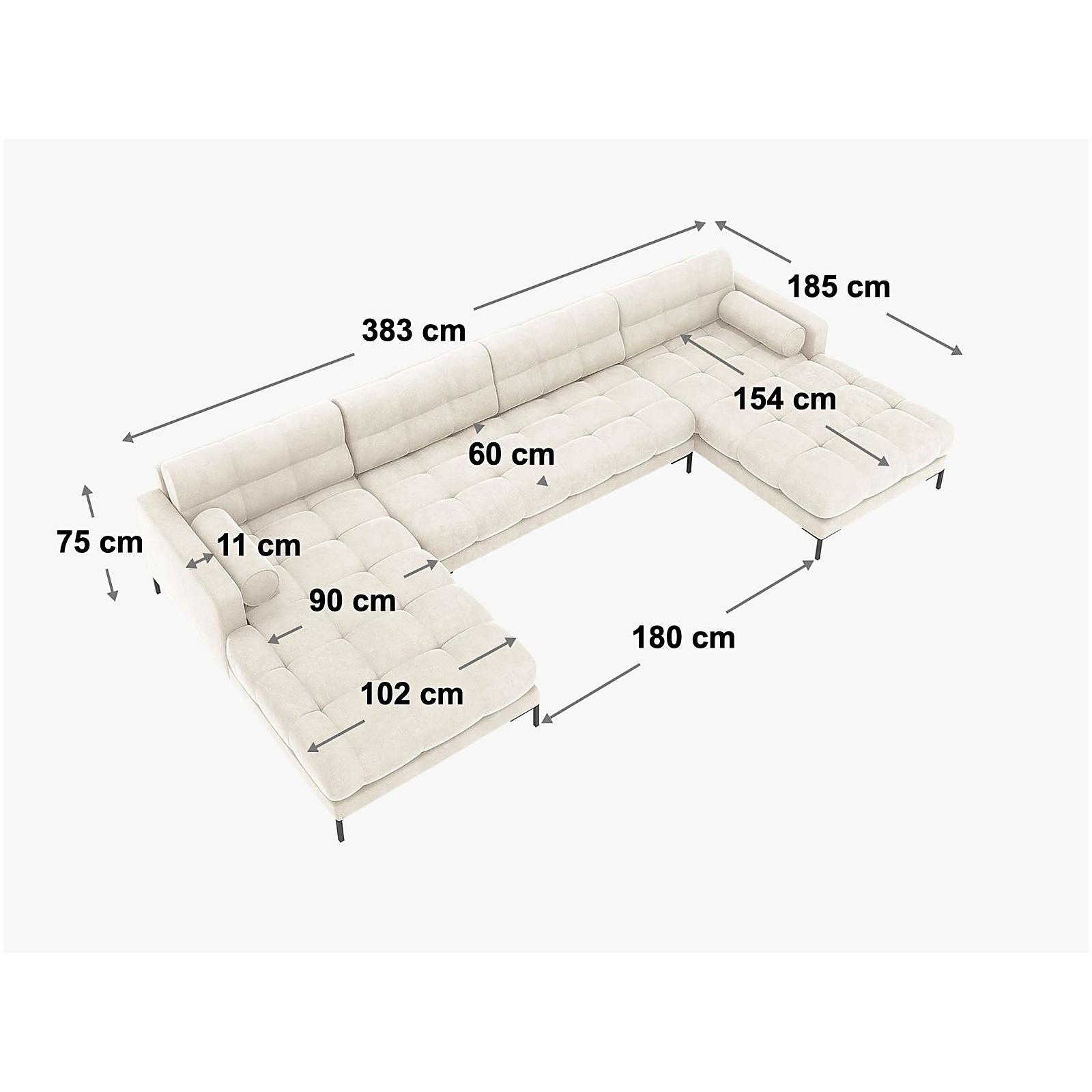 Wohnlandschaft U-Sofa Mamaia 383x185x75 Füsse schwarz - Bezug: Boucle (Baloo), White