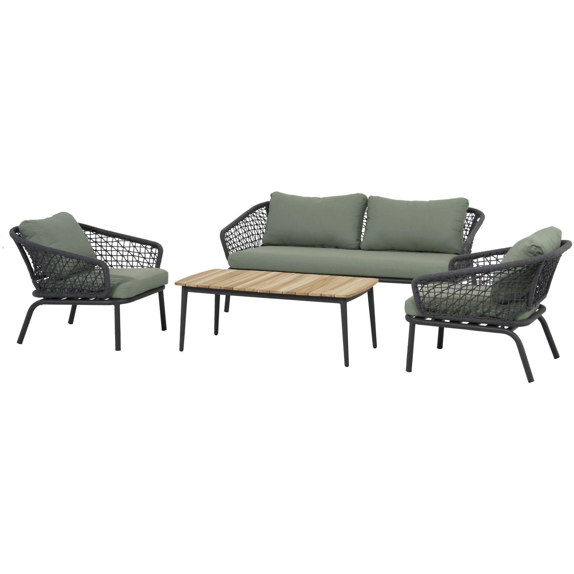 Gartenlounge Cannes Aluminium Seil grau grün (4-teilig)