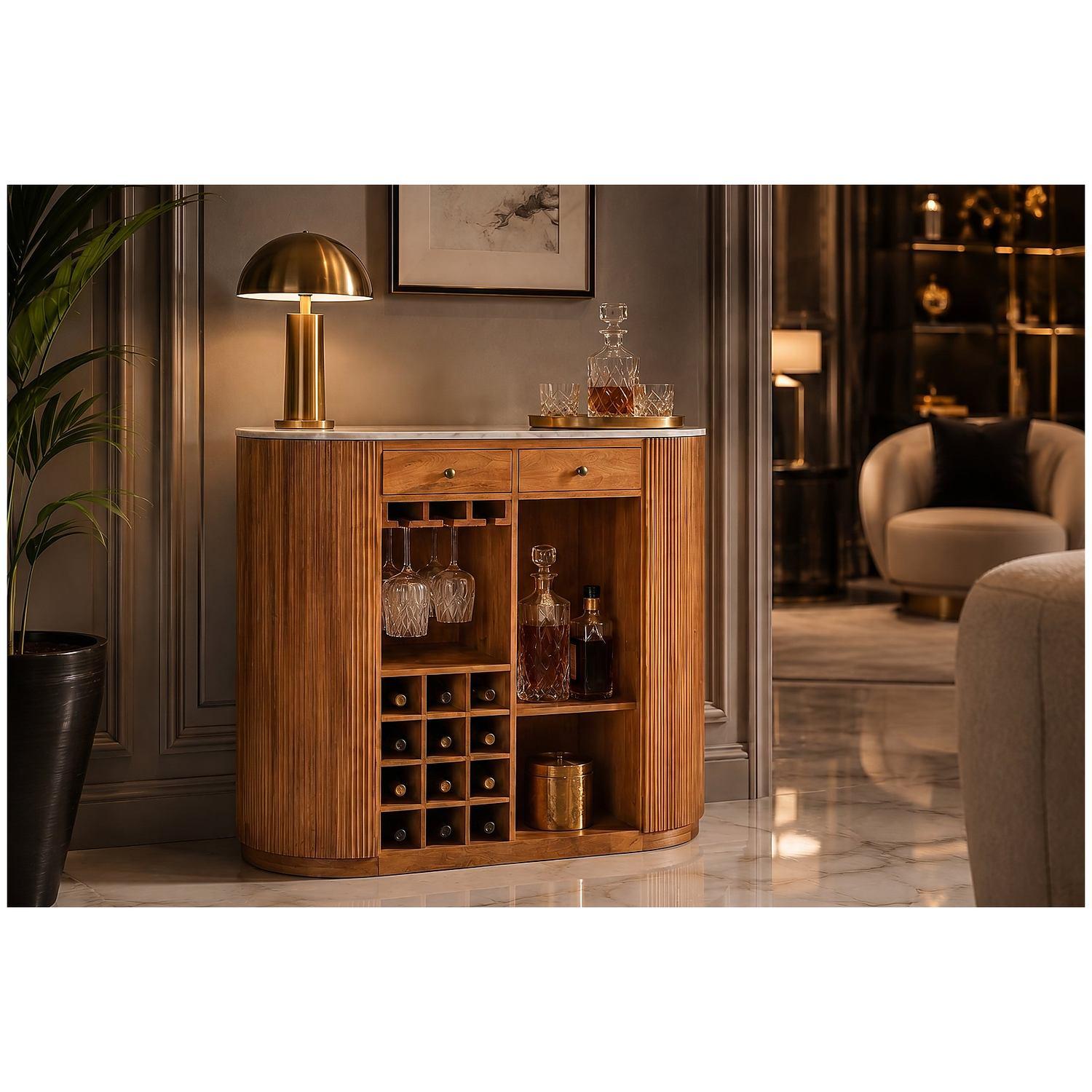 Bartheke Barschrank Bella Mangoholz natur vintage Marmor weiss 120x105
