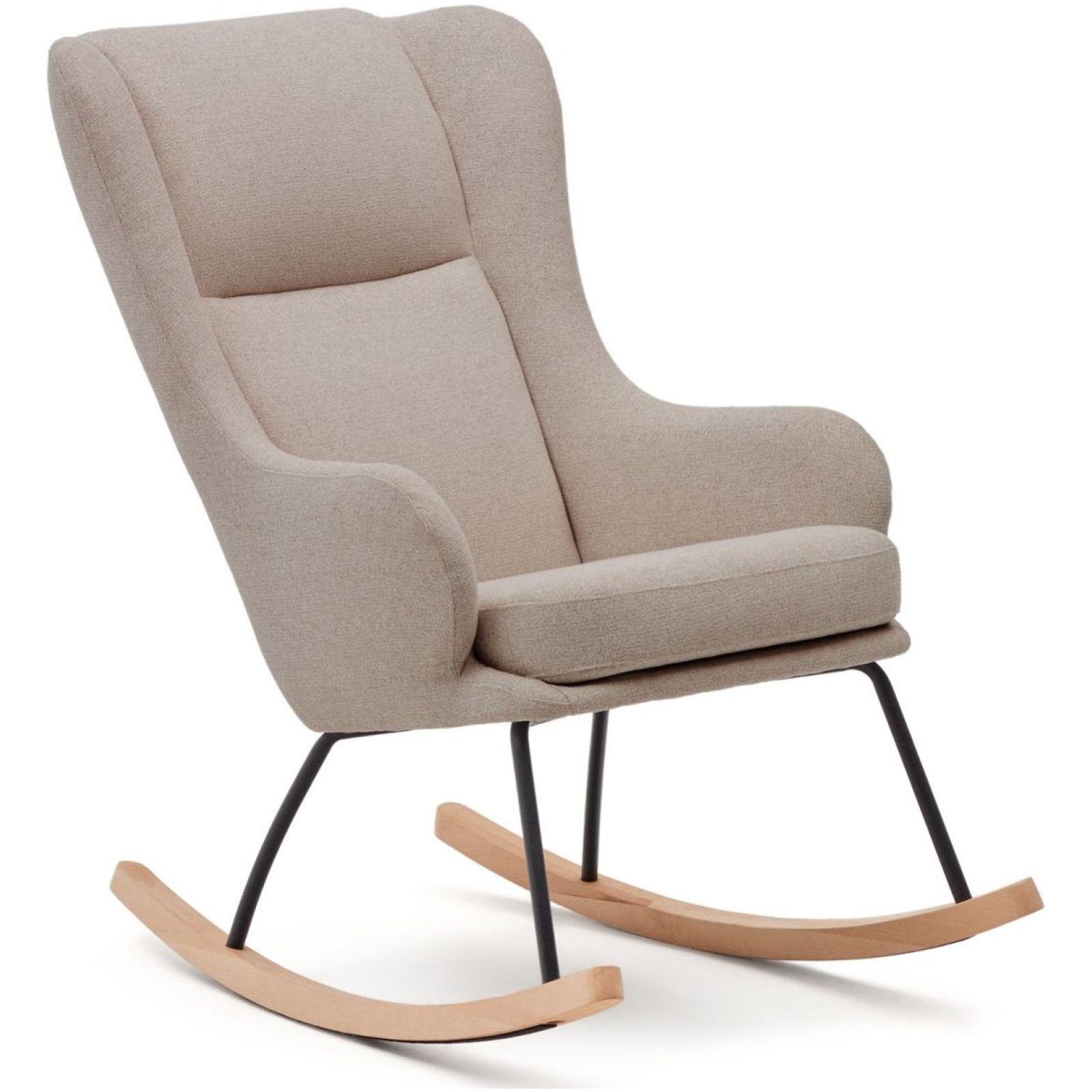 Maustin Schaukelstuhl mit Chenille in Beige und Gestell aus Stahl und Buchenholz