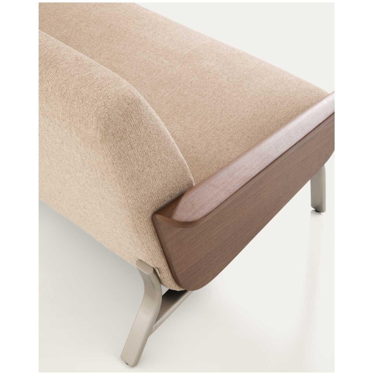 2-Sitzer-Sofa Amsen Nussbaumfurnier Chenille Stoff hellbraun Beine Edelstahl gebürstetet 150 FSC 100%