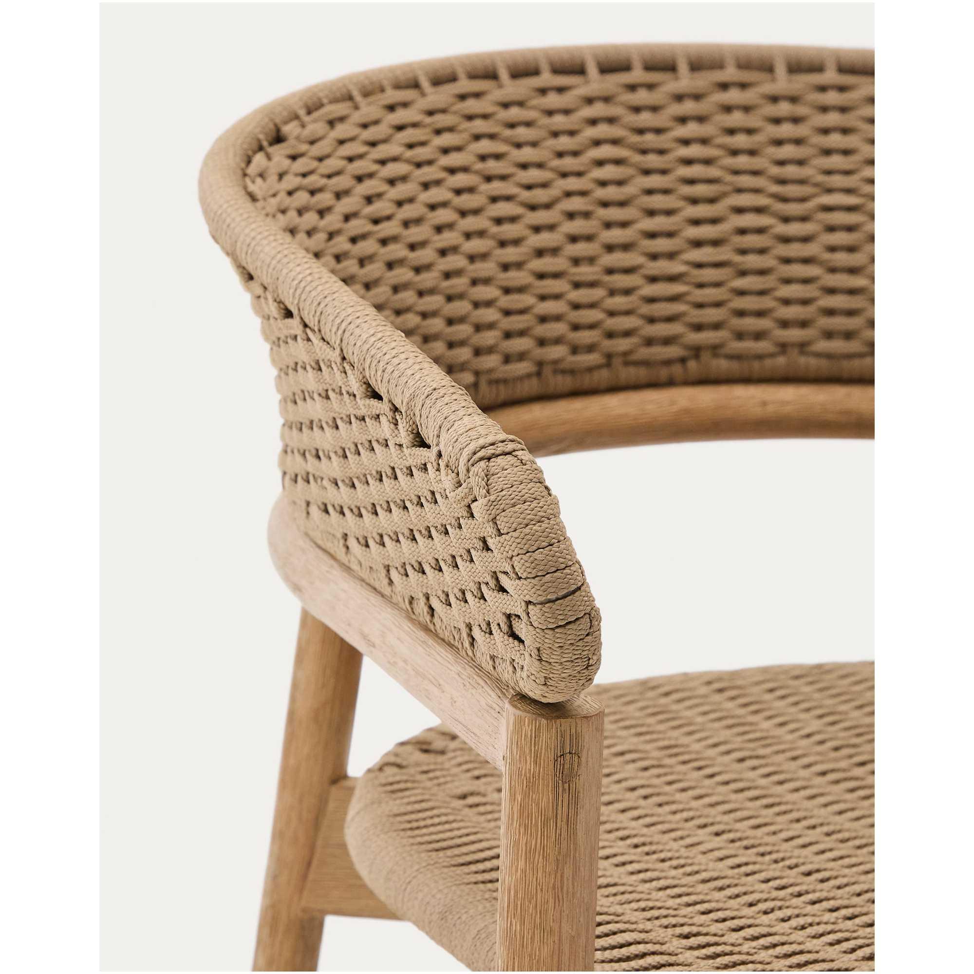 Gartensessel mit Armlehne Arinella Akazienholz massiv natur Seil beige