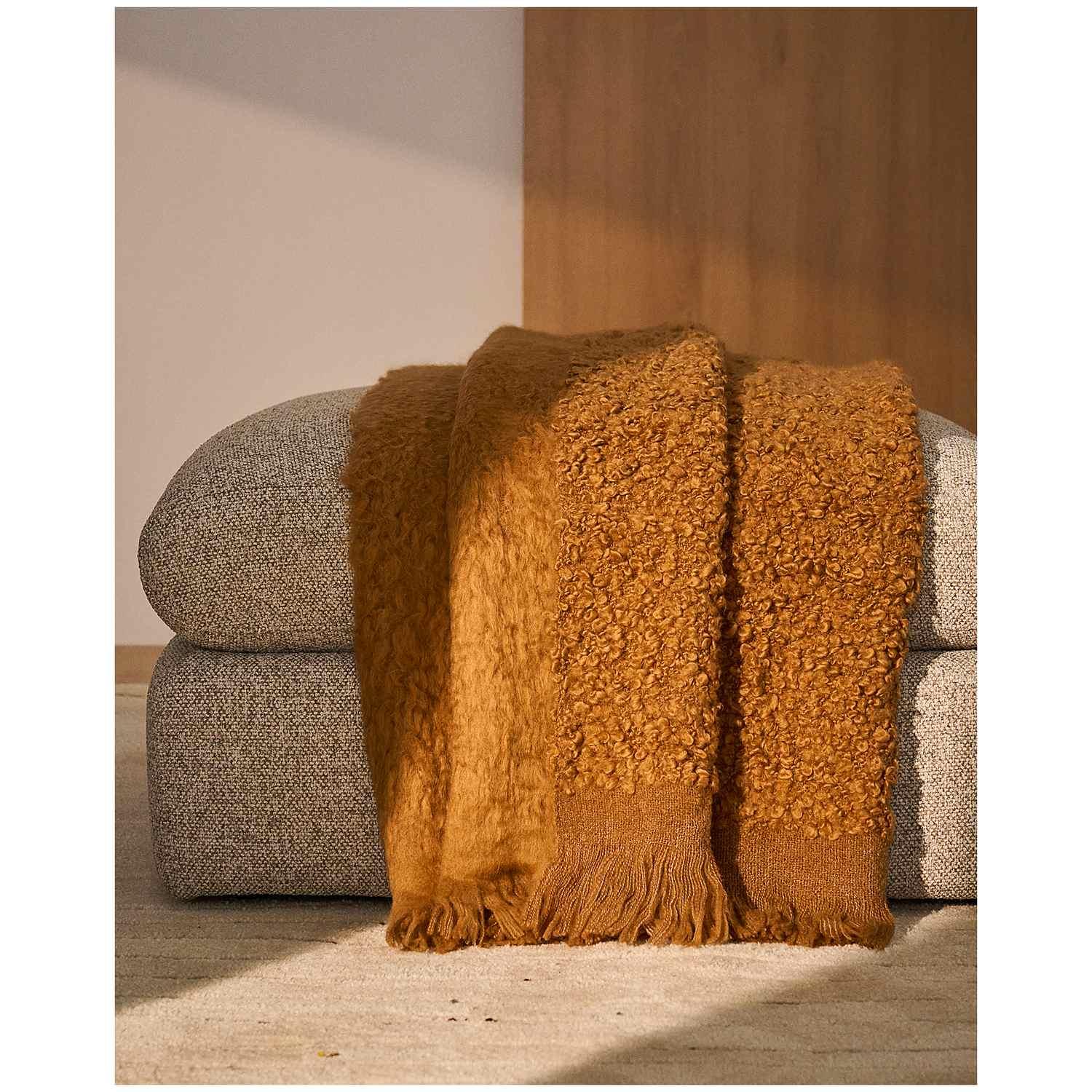Decke Nemora aus Wollmischgewebe orange 130x170