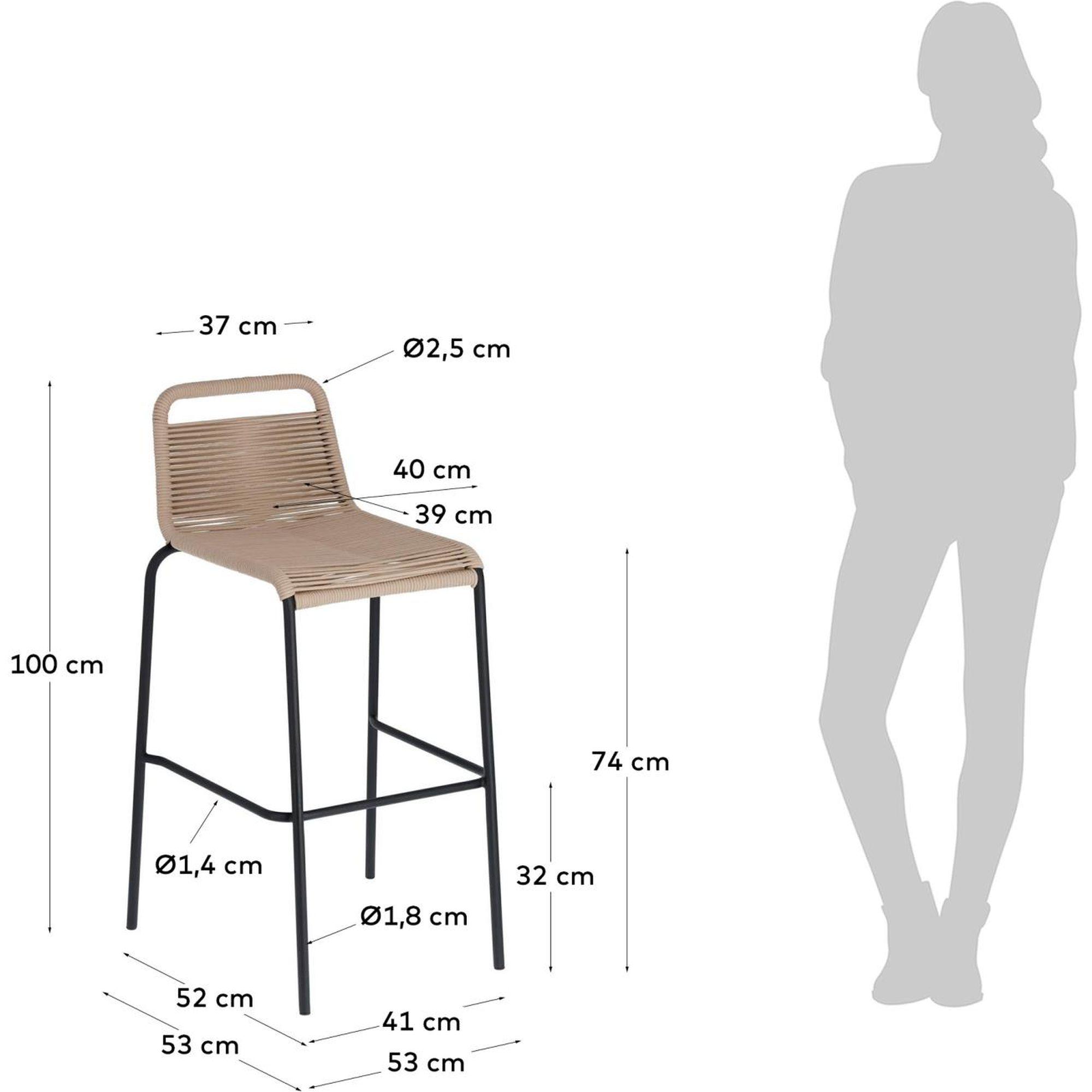 Barhocker Outdoor Garten Lambton aus braunem Seil und Stahl mit schwarzem Finish Höhe 74 cm