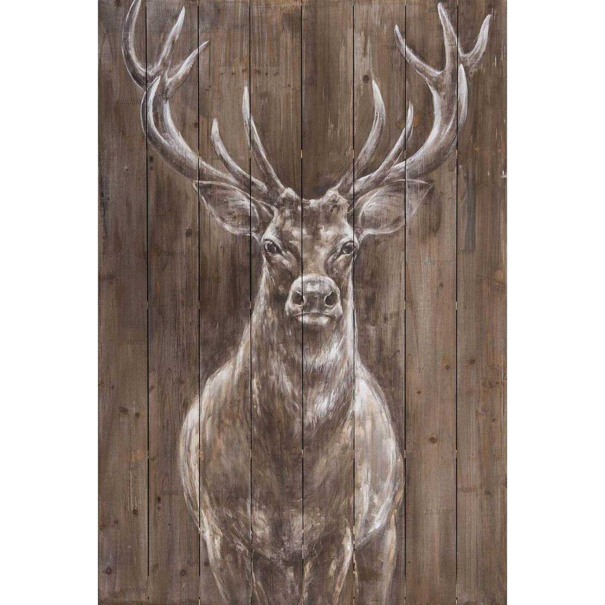 Wandbild auf Holz Hirsch Acrylfarben 80x120