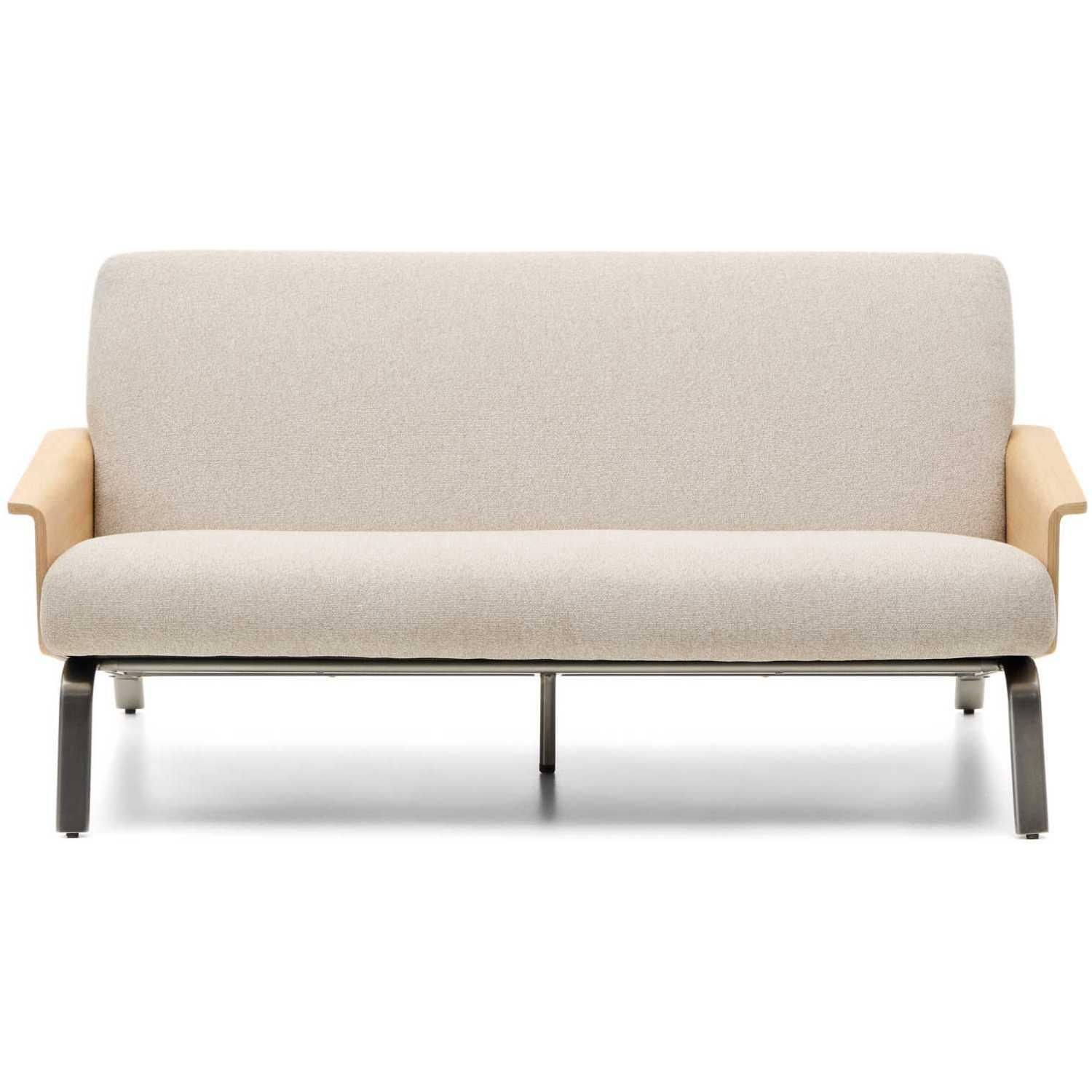 2-Sitzer-Sofa Amsen Eichenfurnier Chenille Stoff beige Beine Edelstahl gebürstetet 150 FSC 100%