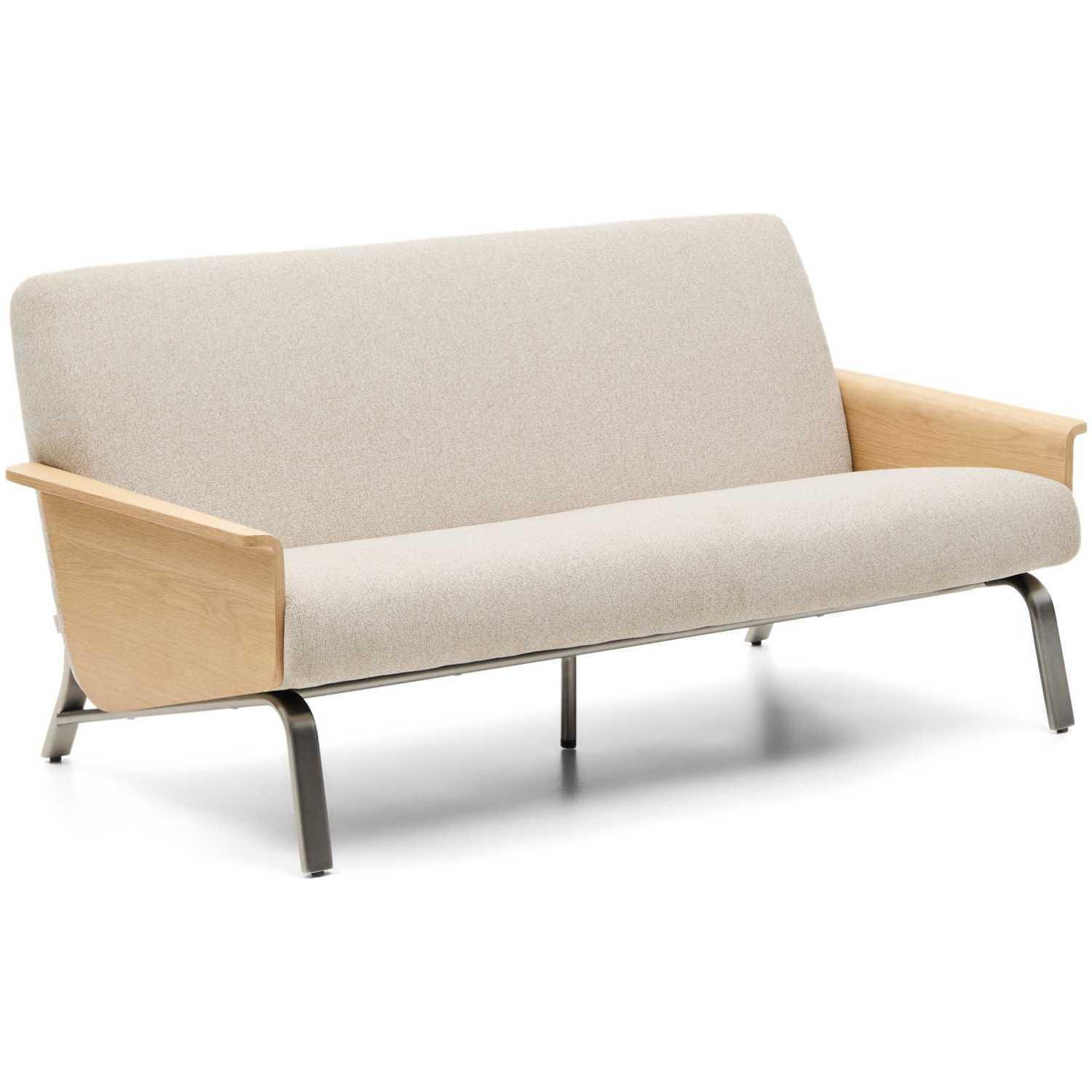 2-Sitzer-Sofa Amsen Eichenfurnier Chenille Stoff beige Beine Edelstahl gebürstetet 150 FSC 100%