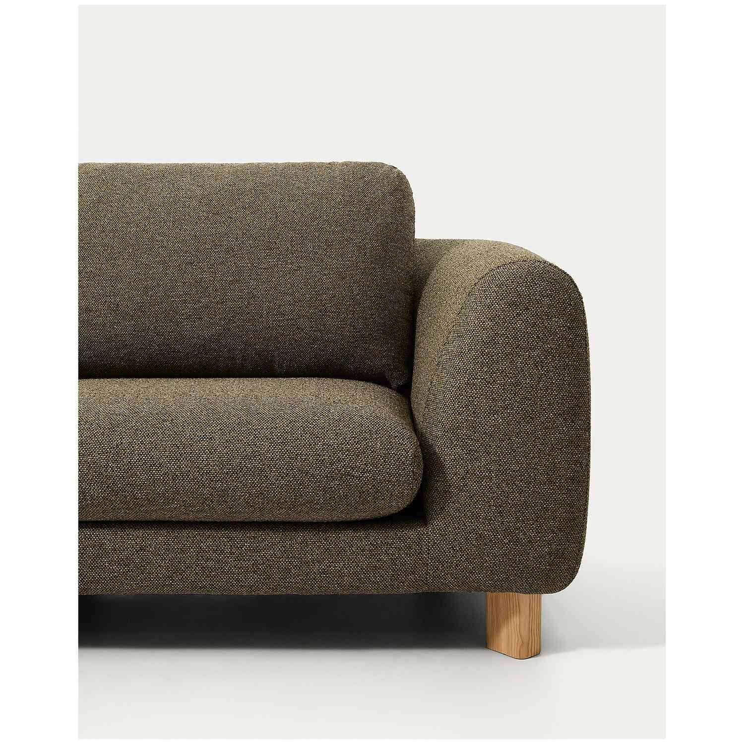 3-Sitzer Sofa Vera mit Chaiselongue links in olivgrün mit Beinen aus massivem Eschenholz mit natürlichem Finish 232x176 FSC Mix Credit