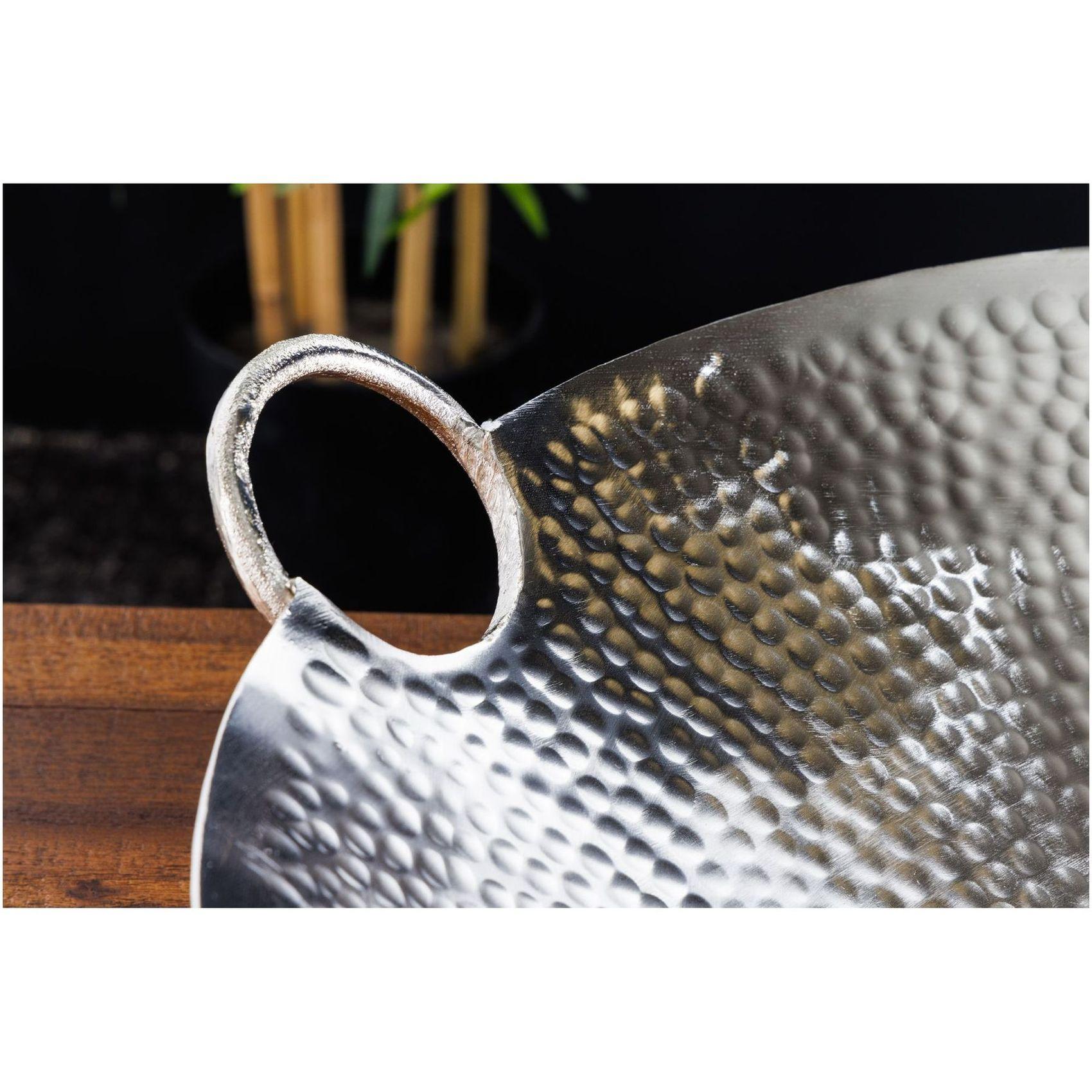 Deko Schale Bazzar mit Griff Hammerschlag silber 57x50