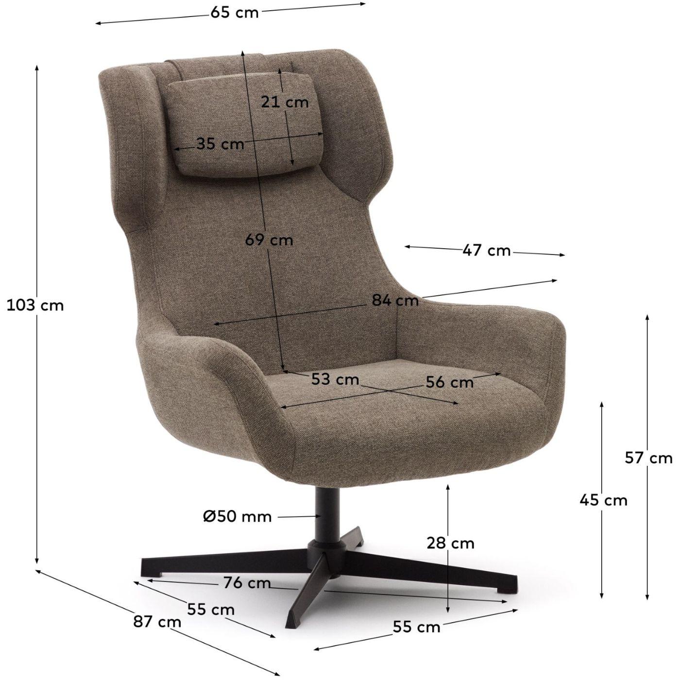 Relaxsessel drehbar Zalina Chenille Stoff hellbraun Stahl schwarz