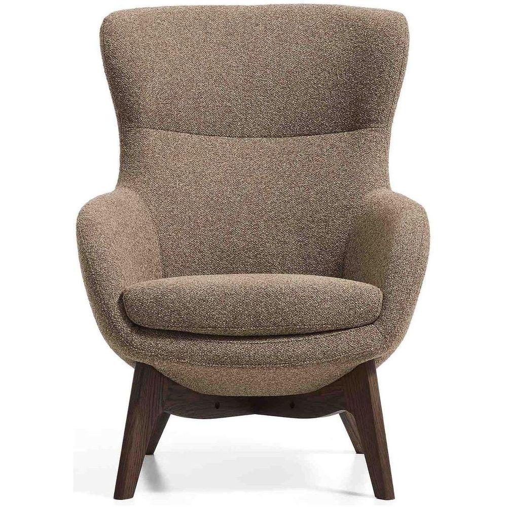Ohrensessel Adiran dicker Chenille hellbraun Beinen Eichenholz massiv Nussbaum-Finish