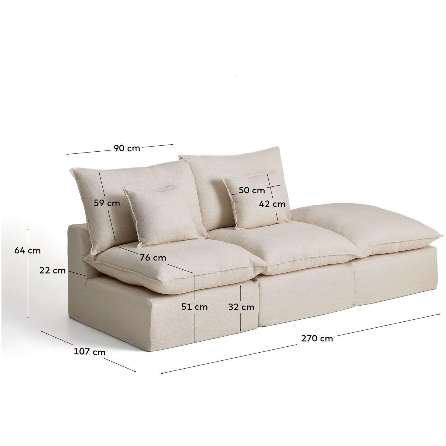 2-Sitzer-Modularsofa Anarela mit abnehmbarem Bezug und Randmodul aus Leinen und Viskose in