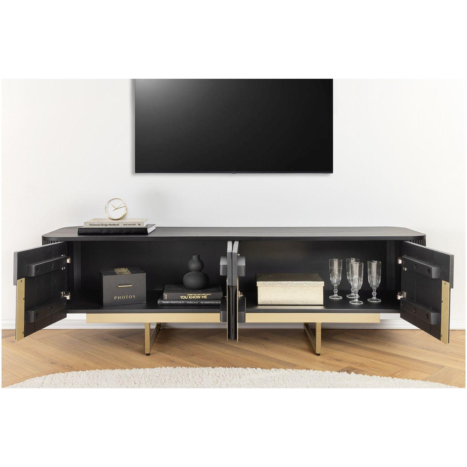 TV Board Lowboard abgerundet Cazeno Gold Mangoholz schwarz 160