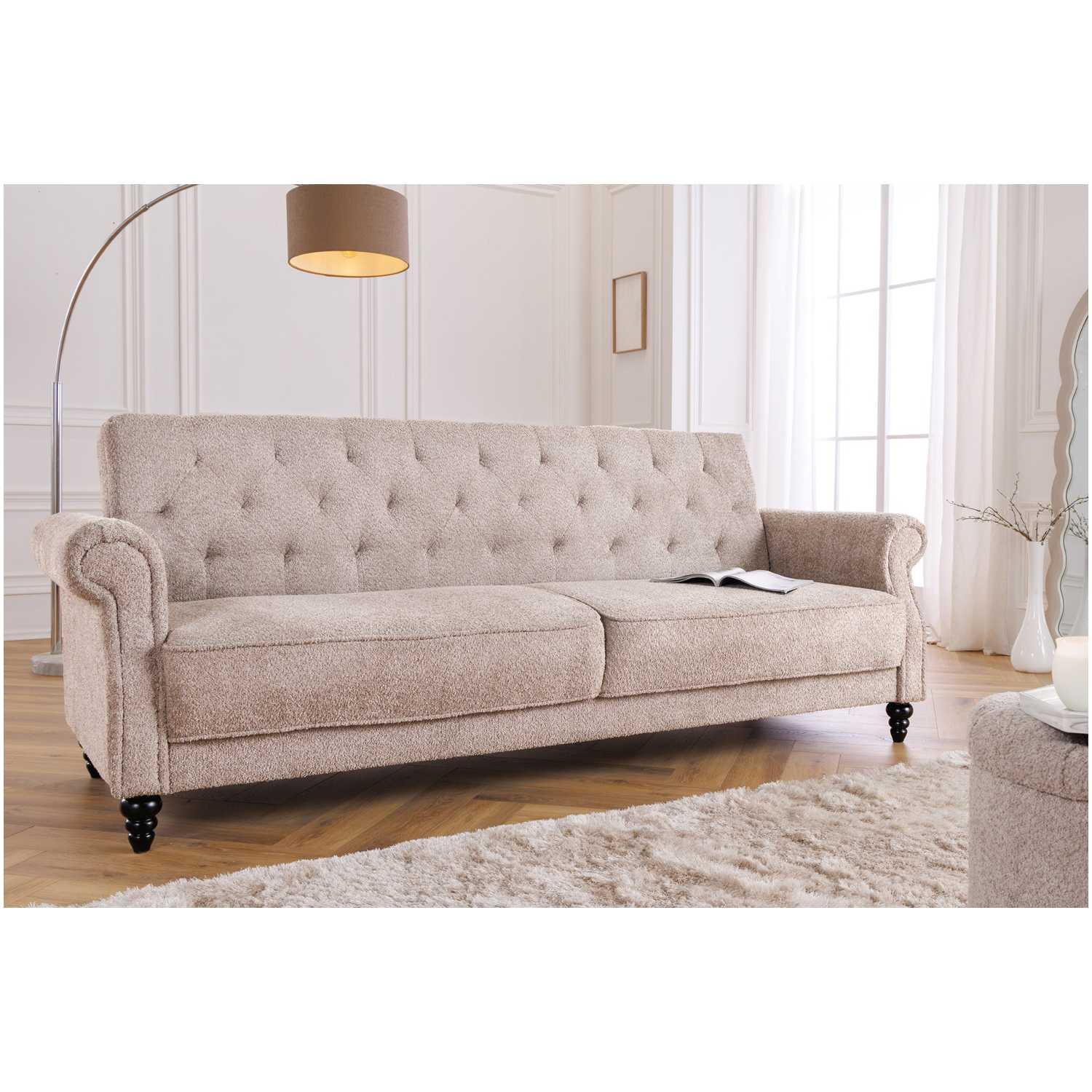 Bettsofa Chesterfield Landhaus Bouclé Stoff greige 220