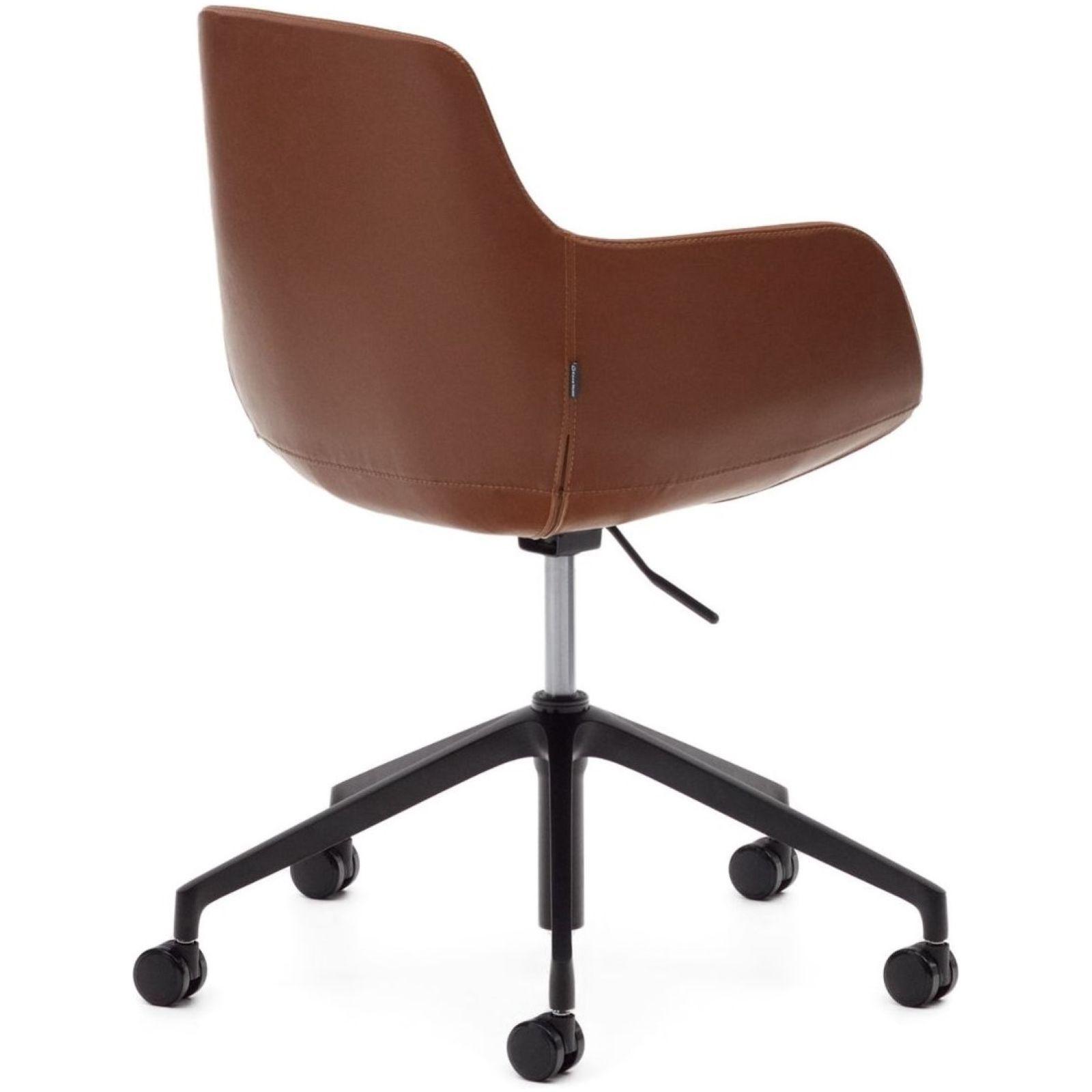 Bürodrehstuhl Tissiana Kunstleder braun Aluminium schwarz matt
