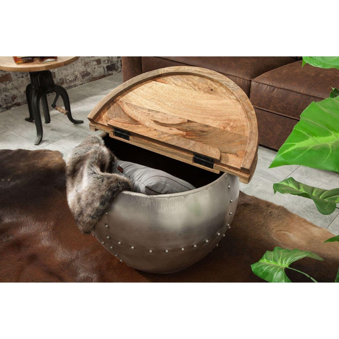 Couchtisch Alumunium Loft Storage Mangoholz natur 68x68