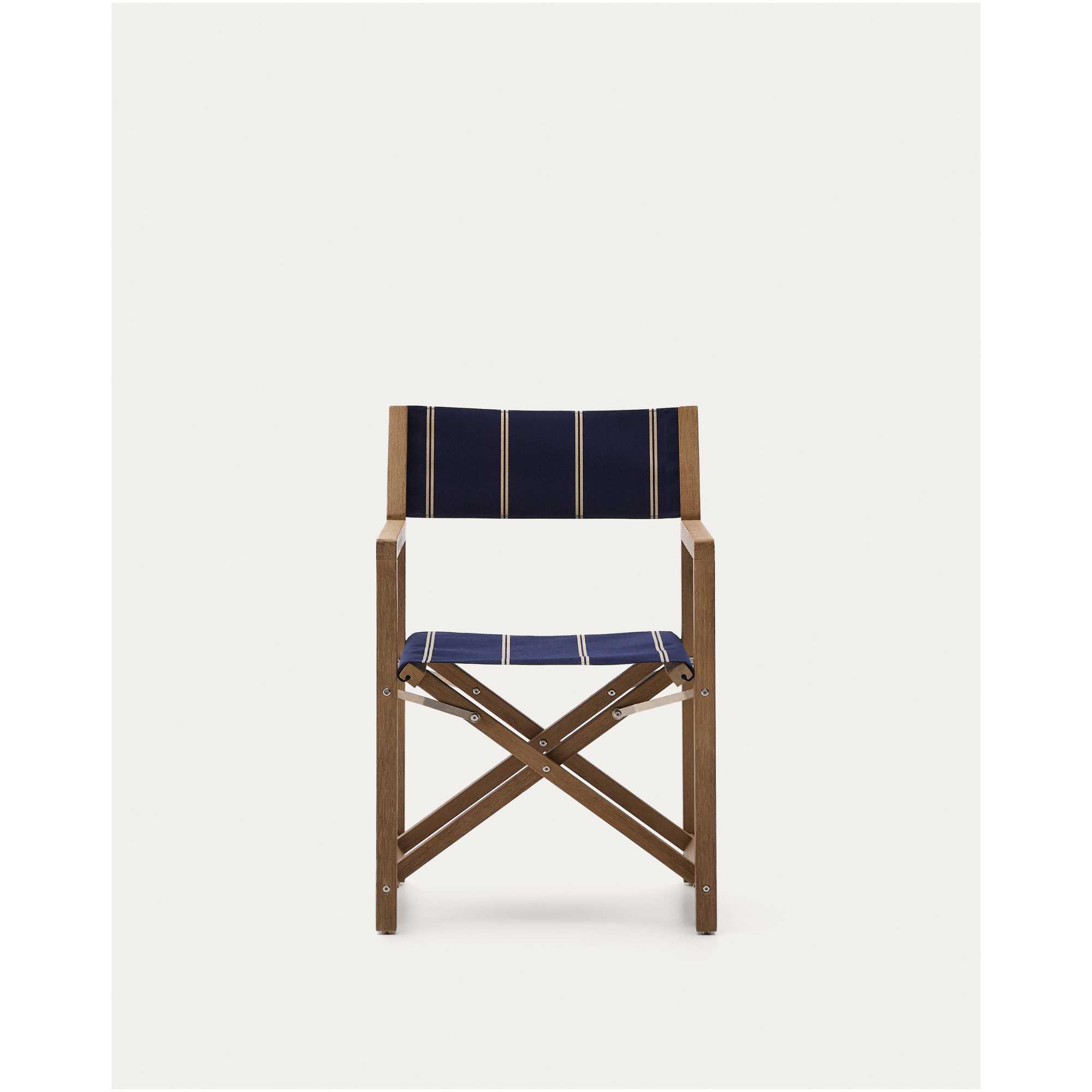 Blau-beige gestreifter Outdoor-Klappstuhl Vilara aus massivem Akazienholz, FSC 100%