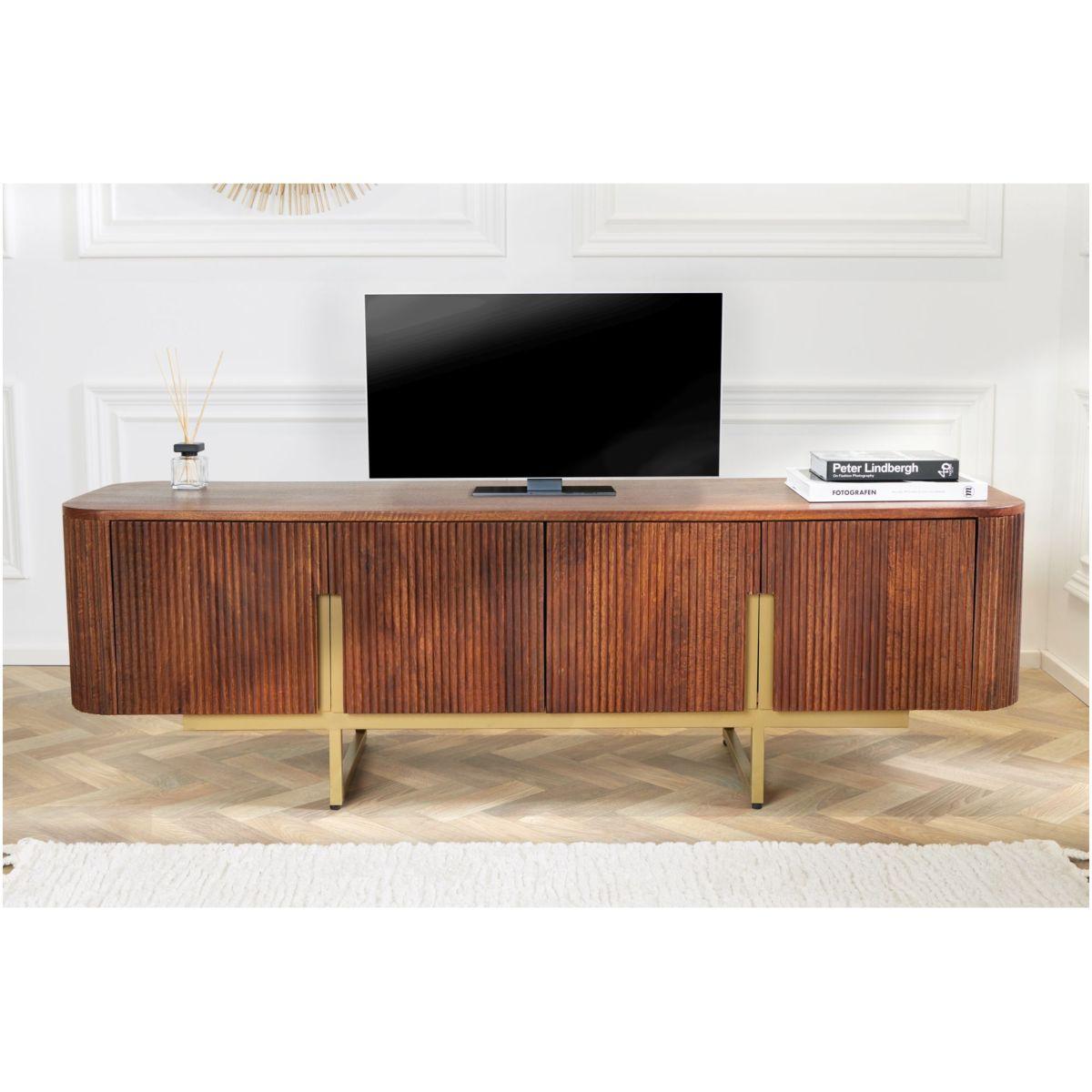TV Board Lowboard abgerundet Cazeno Gold Mangoholz braun 160