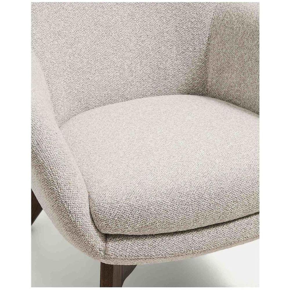 Ohrensessel Adiran dicker Chenille Beige Beinen Eichenholz massiv Nussbaum-Finish