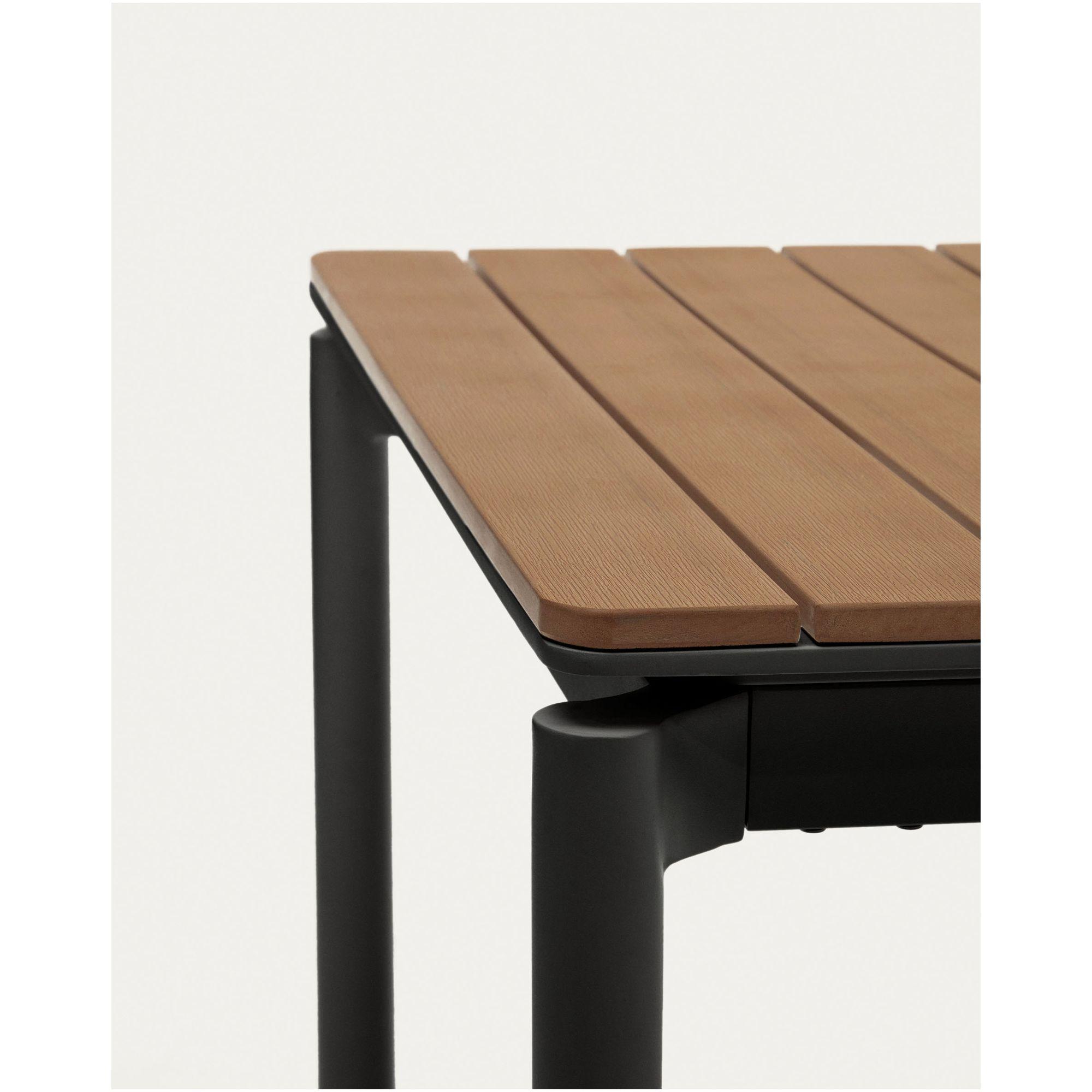 Canyelles Gartenausziehtisch aus Poly-Holz und mattschwarzem Aluminium 140-200x90