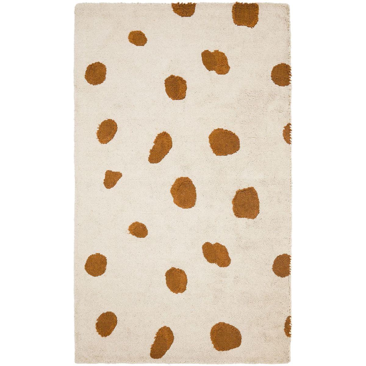 Beigefarbener Baumwollteppich Tandani mit Gepardendesign in Orange 90 x 150 cm