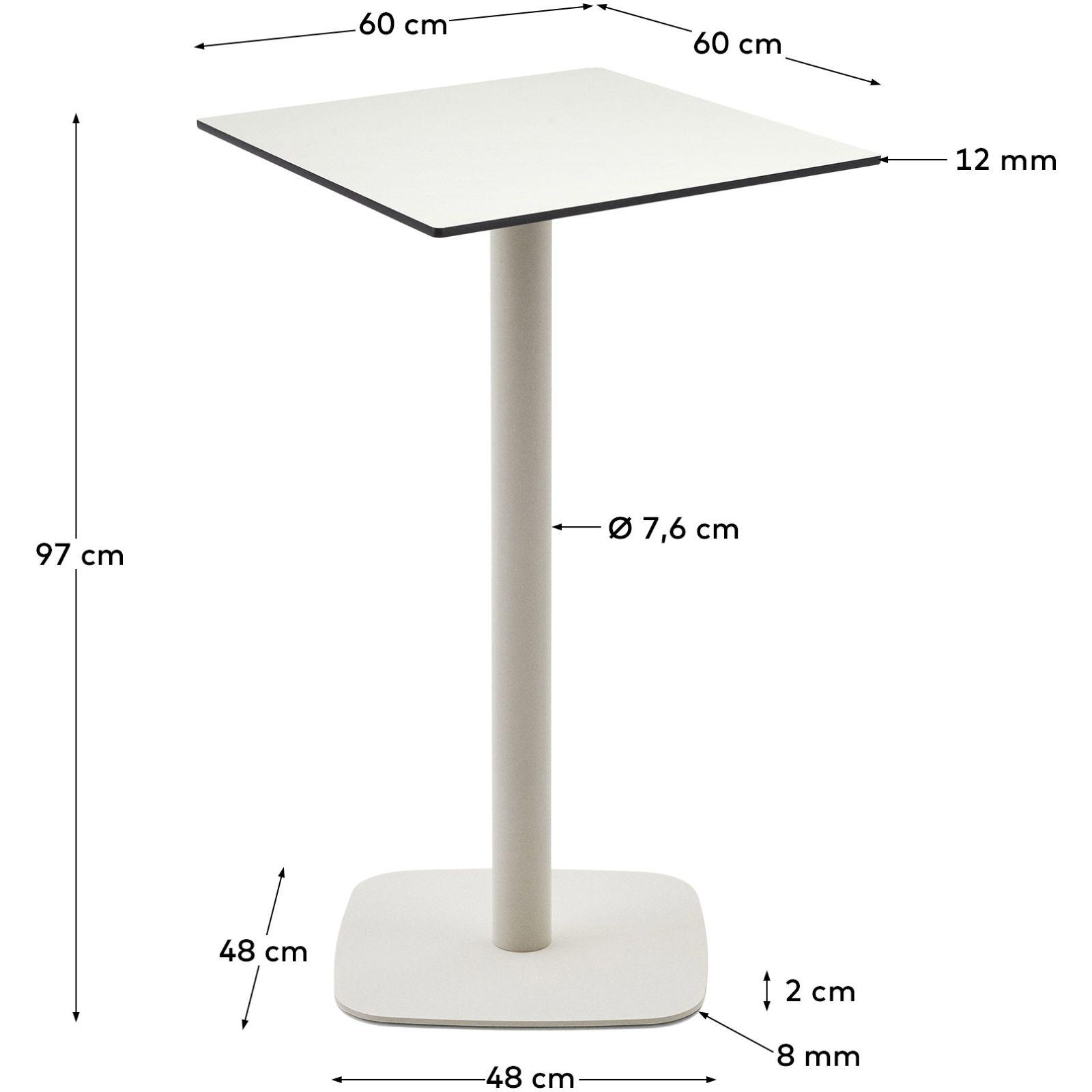 Dina Outdoor Stehtisch weiss mit weiss lackiertem Metallbein 60x60 H97