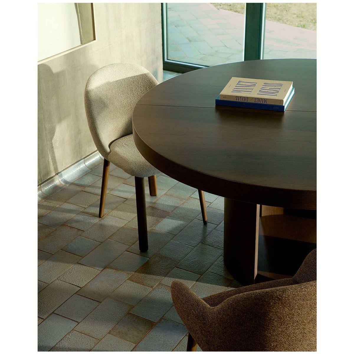 Esstisch Ausziehtisch rund Artis Massivholz und Eichenfurnier Walnuss-Finish 100% FSC - Grösse: 120-170x120